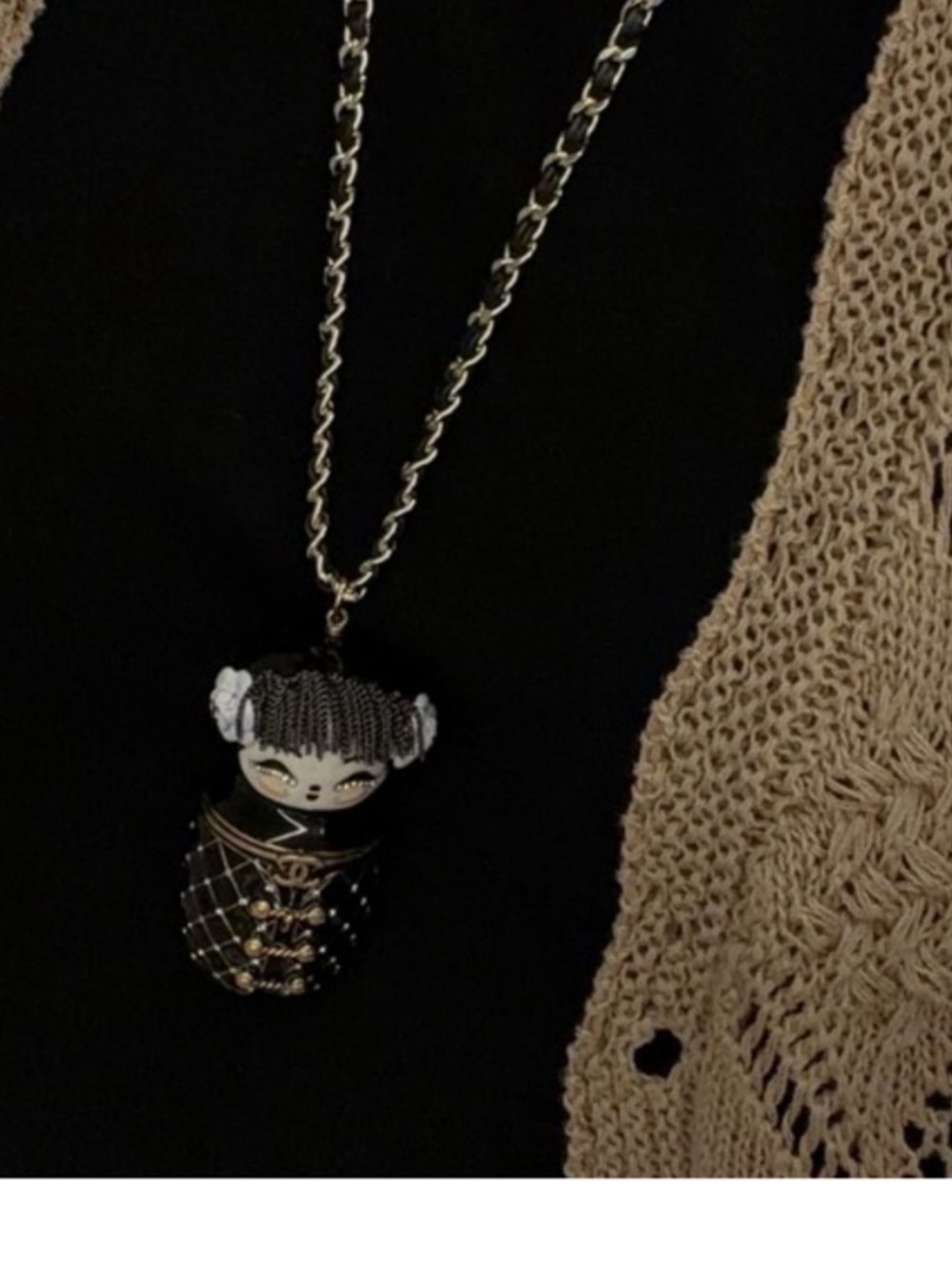 ChaneI China Doll Gisha  Miniature Shanghai Charm Necklace HTF Rare